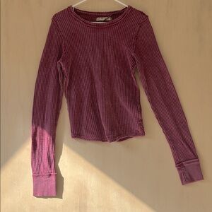 We The Free Deep Red Waffle knitThermal Top. Medium